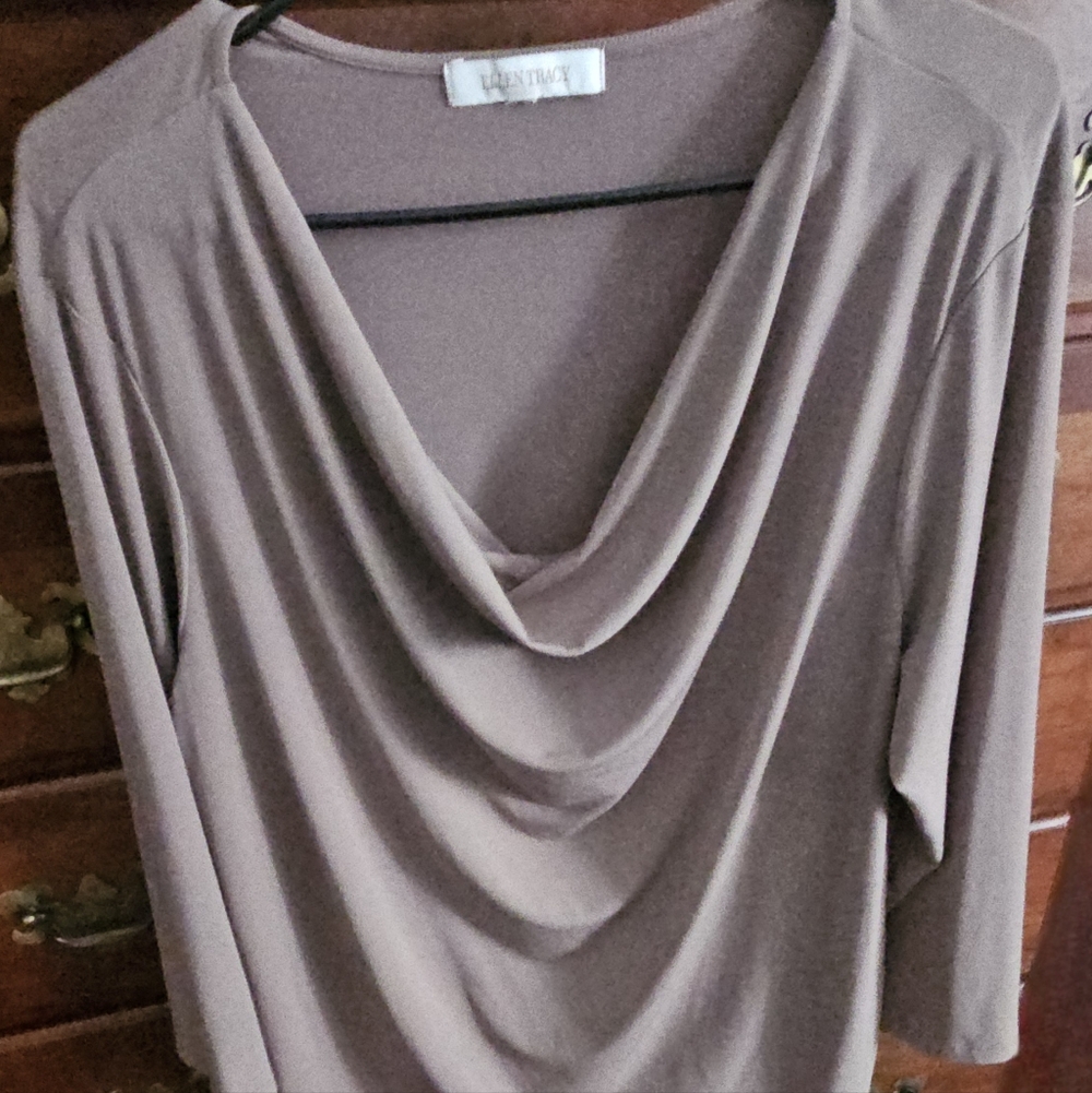 Ellen Tracy Cowl Neck Top - Soft Taupe